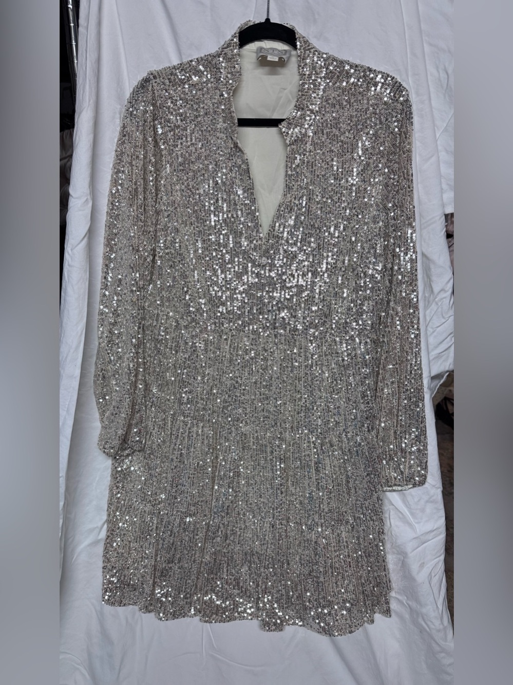 Sail to Sable x Style Charade Gold Sequin Long Sleeve V-Neck Dress